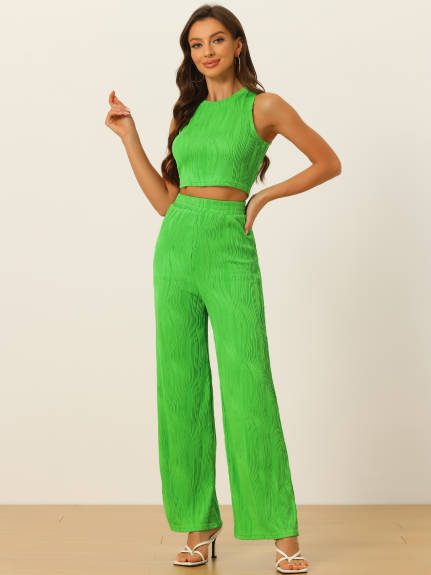 Allegra K - Sleeveless Crop Top Wide Leg Pants Outfits