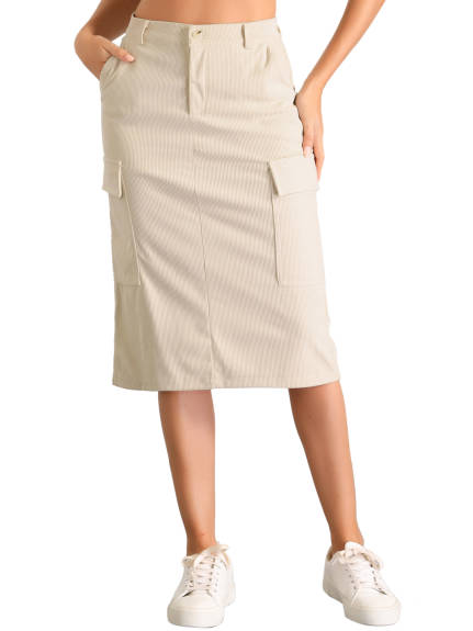 Allegra K - High Waist Corduroy Cargo Skirt