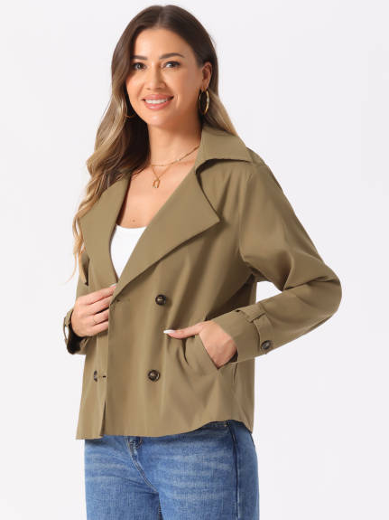 Allegra K - Notched Lapel Double Breasted Short Jacket