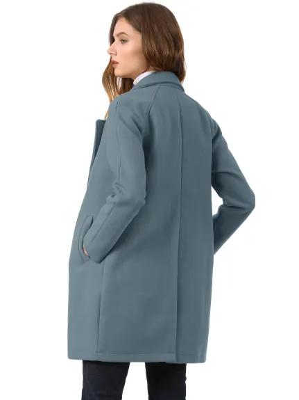 Allegra K- Double Breasted Lapel Raglan Sleeve Mid Length Overcoat