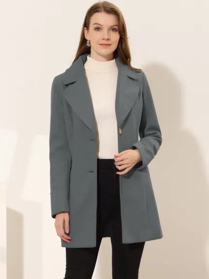 Allegra K - Manteau simple boutonnage à revers cranté