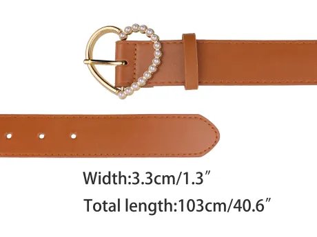 Allegra K- Heart-Shaped Buckle Bead Belt Waistband