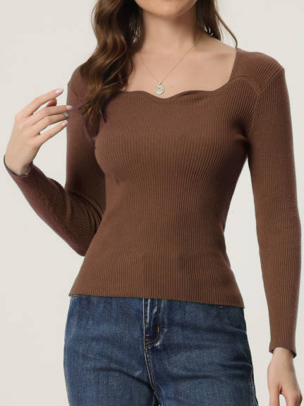 Allegra K- Pullover Slim Fit Sweetheart Neck Knit Sweater