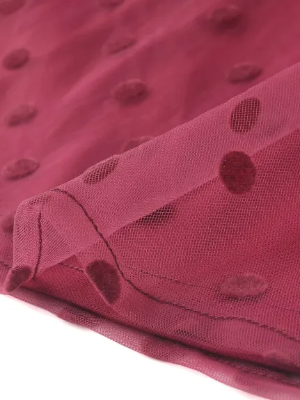 Allegra K - Polka Dots Semi Sheer Tie Neck Blouse