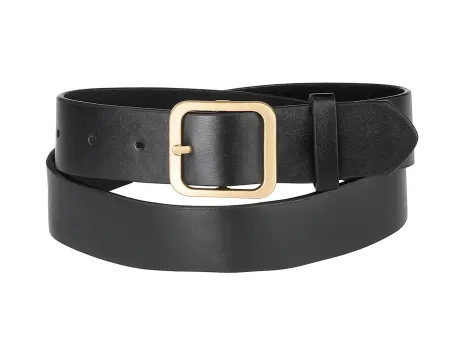 Allegra K- Square Pin Gold Buckle Wide Leather Waist Belt