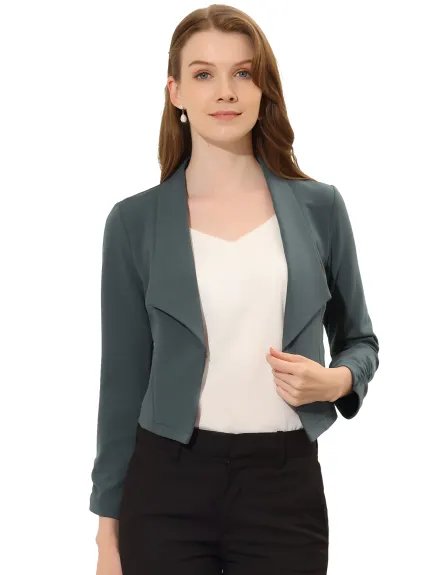 Allegra K- Cropped Notched Lapel Long Sleeve Blazer