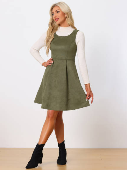 Allegra K - Sleeveless Faux Suede Pinafore Overall Dress