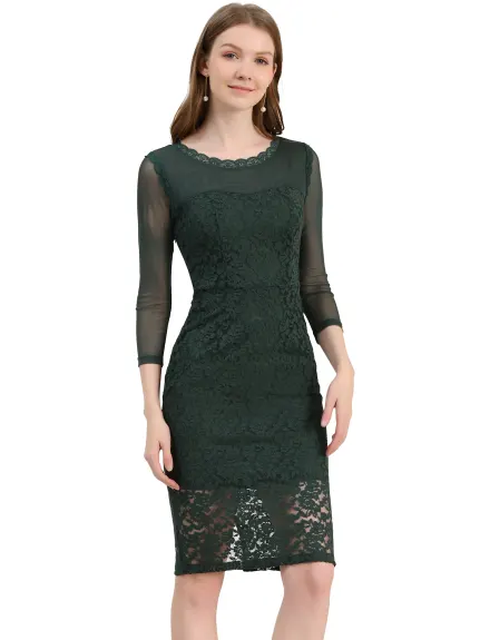 Allegra K- Mesh Sheer Stretch Knit Floral Lace Bodycon Dress