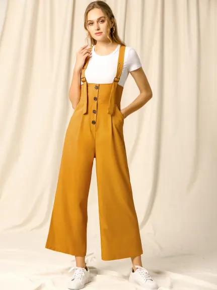 Allegra K- Wide Leg Belted Button Jumpsuit Overall