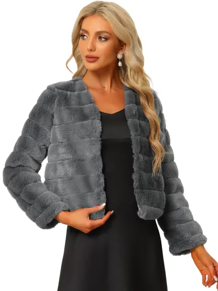 Allegra K- Veste courte sans col en fausse fourrure moelleuse