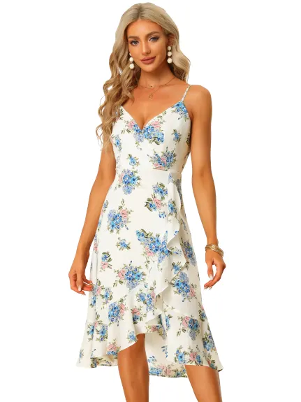 Allegra K- Robe florale à volants sans manches à col en V