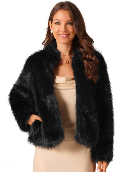 Allegra K - Manteau d'hiver en fausse fourrure pelucheuse