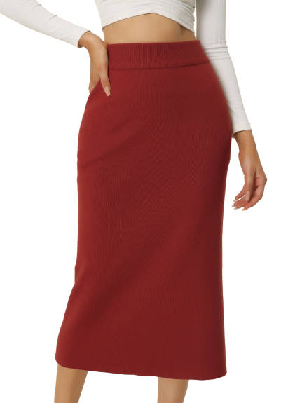 Allegra K - Ribbed Knit Slit Stretchy Bodycon Skirt