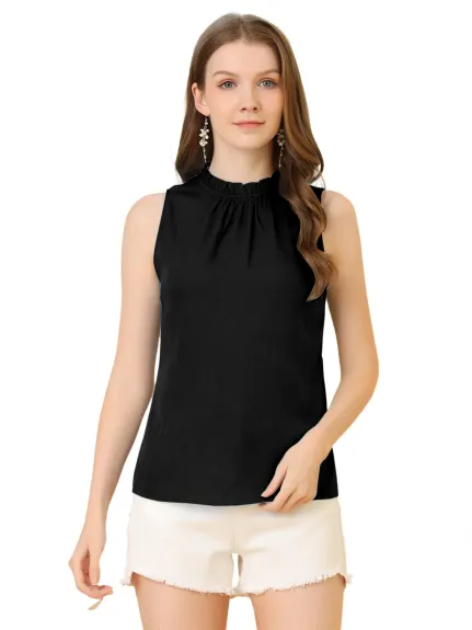 Allegra K- Mock Neck Ruffle Sleeveless Blouse