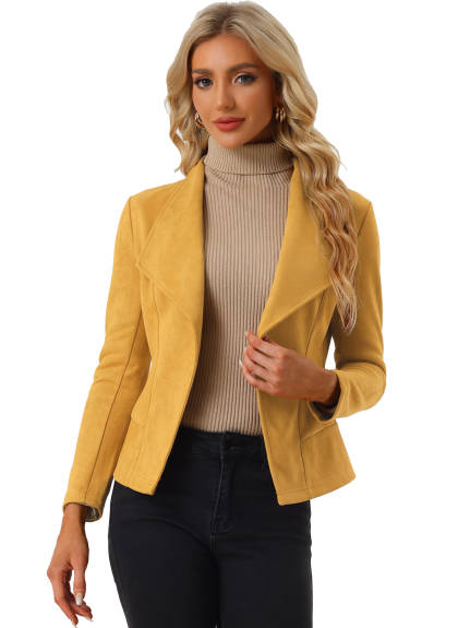 Allegra K- Faux Suede Open Front Lapel Draped Jacket Cardigan