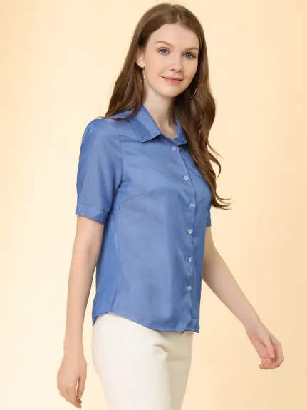 Allegra K - Button Up Summer Collar Chambray Denim Shirt