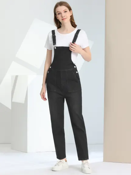 Allegra K - Casual Adjustable Bib Long Denim Overalls Pants