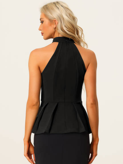 Allegra K - Sleeveless Pleated Halter Neck Peplum Top