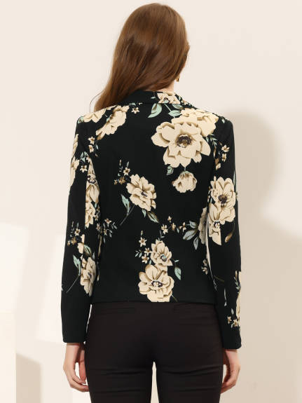 Allegra K- Floral Notched Lapel Button Closure Blazer