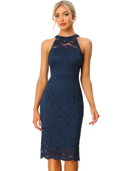 Allegra K- Lace Halter Neck Sleeveless Bodycon Sheath Dress