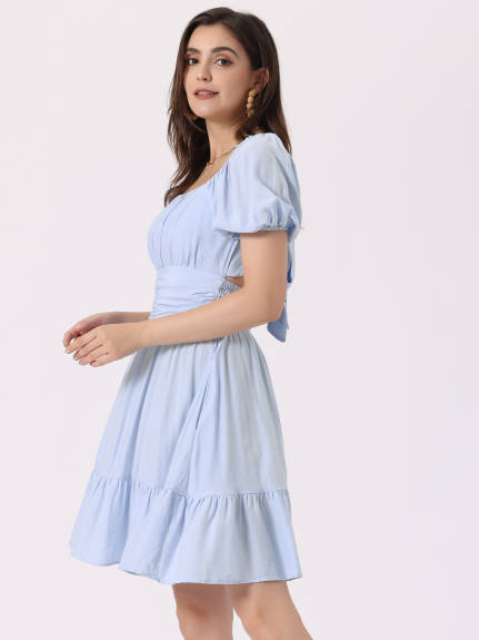 Allegra K- Bow Tie Back Ruffle Dress