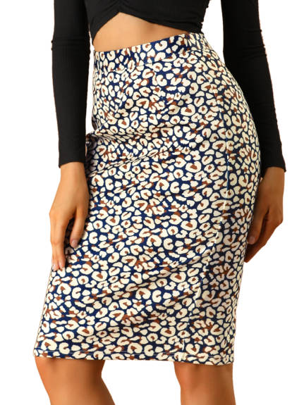 Allegra K- Knee Length Leopard Print Pencil Skirt