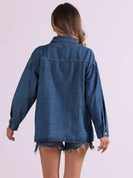 Allegra K - Veste en jean surdimensionnée à manches longues