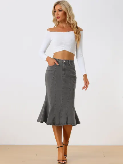 Allegra K- Fishtail Hem Bodycon Midi Denim Skirt