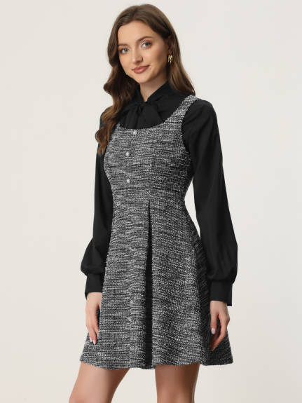 Allegra K - Sleeveless Plaid A-Line Tweed Dress