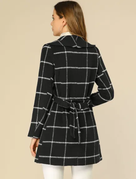 Allegra K- Plaid Shawl Collar Belted Wrap Coat