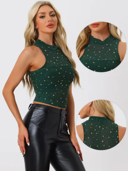 Allegra K- Star Mesh See Through Tank Top