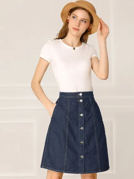 Allegra K- High Waist A-Line Casual Denim Skirt