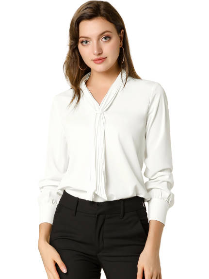 Allegra K- Chiffon Pleated Tie Neck Blouse Shirt