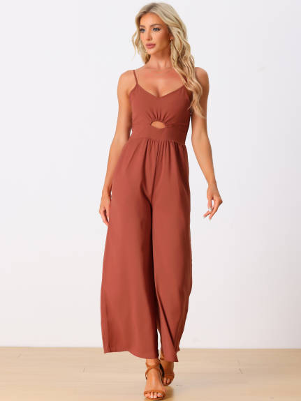 Allegra K - Casual Sleeveless Cut Out Loose Summer Jumpsuit