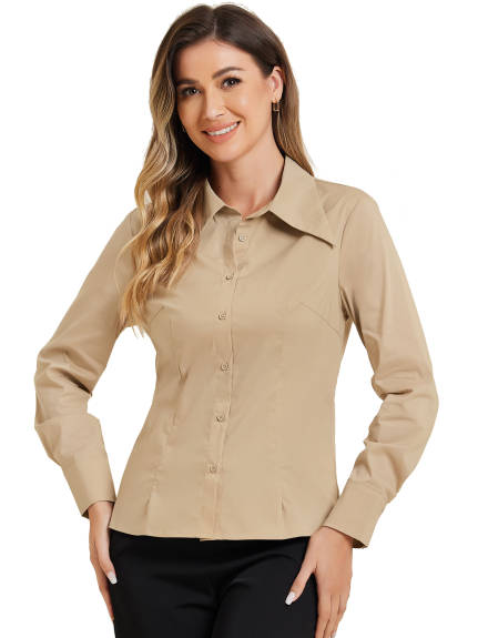 Allegra K - Point Collar Long Sleeve Chiffon Shirt