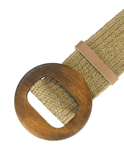 Allegra K- Wide Waist Stretch Woven Belt Wooden Buckle