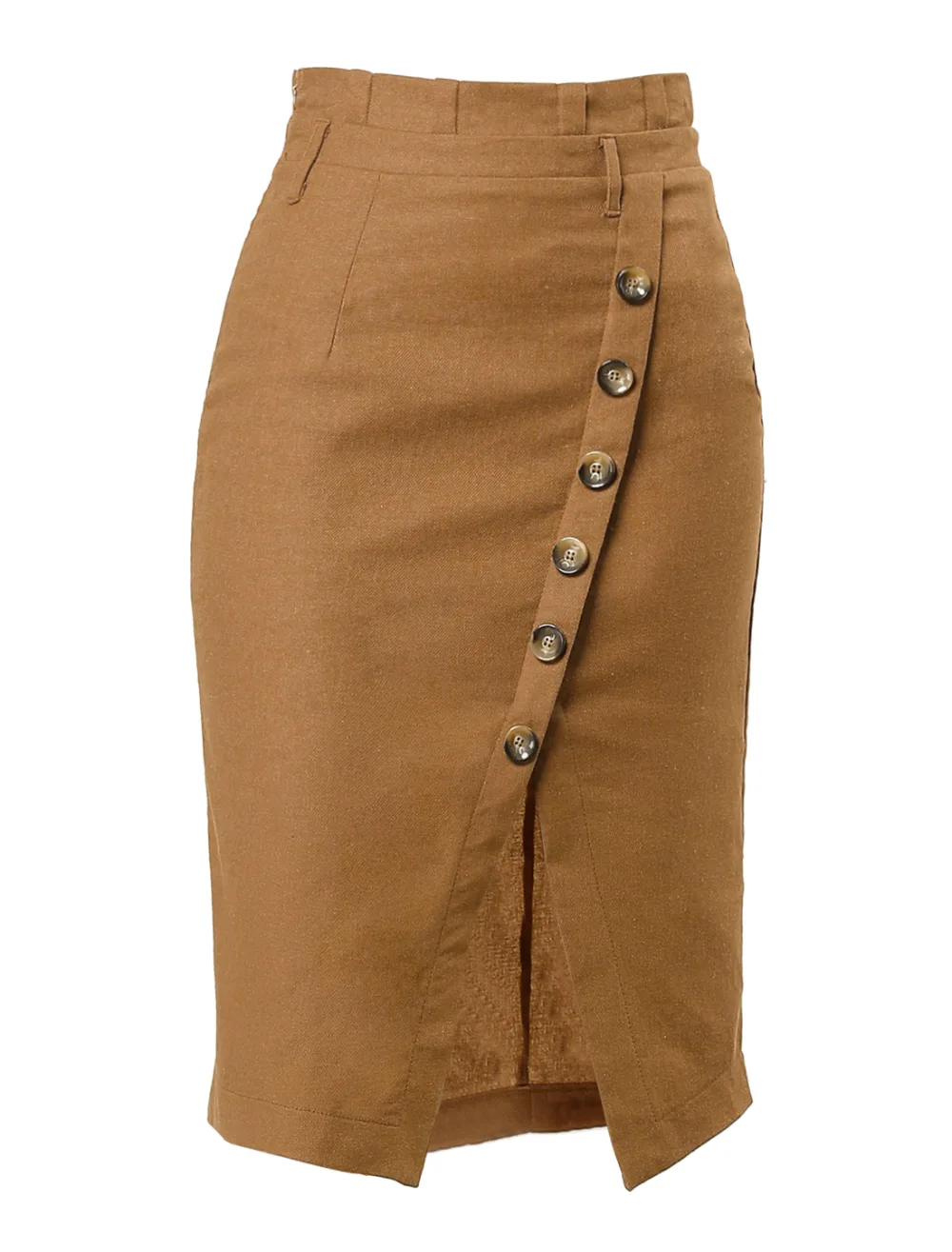 Allegra K - Button Decor Split Belted Pencil Skirt