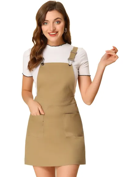 Allegra K - Adjustable Strap A-Line Pinafore Overall Dress