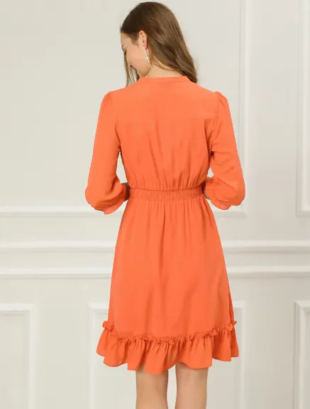 Allegra K- Layered Ruffle Hem 3/4 Sleeve Smocked Chiffon Dress