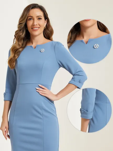 Allegra K- 3/4 Sleeve Sweetheart Neck Slim Pencil Dress