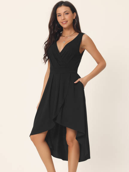 Allegra K - High Low Wrap V Neck Midi Tank Dress