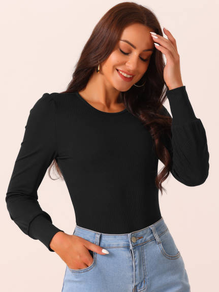 Allegra K - Crewneck Long Sleeve Basic Top Bodysuit