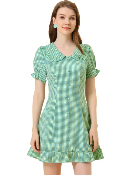 Allegra K- Checks Ruffled Peter Pan Collar Mini Dress