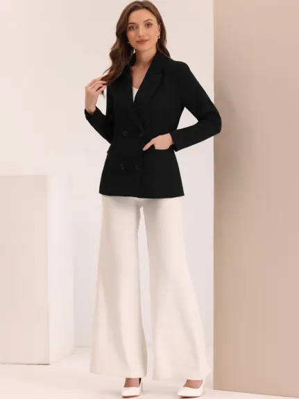 Allegra K- Lapel Double Breasted Padded Shoulder Blazer