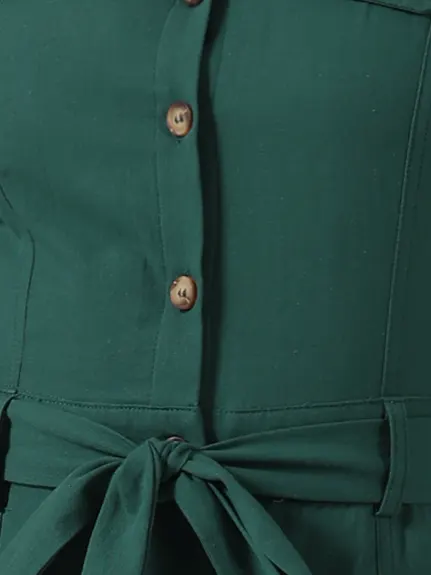 Allegra K- Sleeveless Collared Tie Waist Coverall Button Down Jumpsuit
