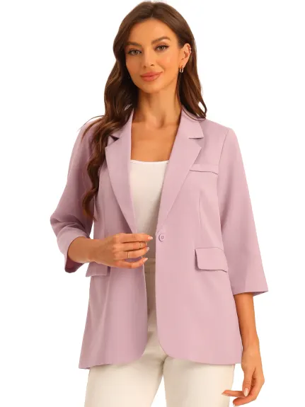 Allegra K - 3/4 Sleeve Casual Lapel Collar Blazer