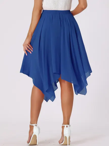 Allegra K- Elastic Waist Chiffon Handkerchief Hem Midi Skirt