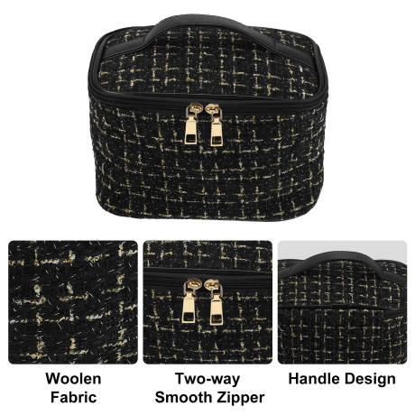 Unique Bargains- Travel Makeup Bag Organizer Case Woolen Plaid Pattern