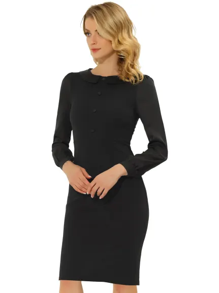 Allegra K- Peter Pan Collar Midi Sheath Dress