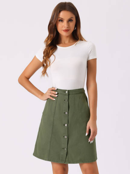 Allegra K- High Waist A-Line Denim Skirt